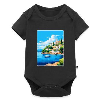 Porto Heli Greece Vintage Travel Poster Souvenir - Baby Premium short-sleeve bodysuit - black - Front