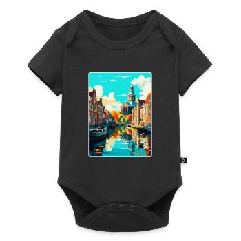 Leiden Netherlands Vintage Travel Poster Souvenir - Baby Premium short-sleeve bodysuit - black - Front