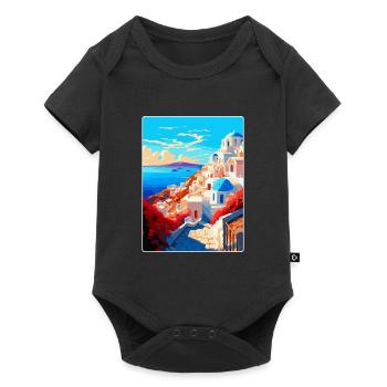 Santorin Grèce Affiche de voyage vintage souvenir - Body à manches courtes Premium Bébé - noir - Devant
