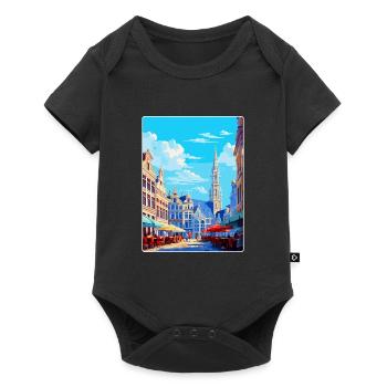 Brussels Belgium Vintage Travel Poster Souvenir - Baby Premium short-sleeve bodysuit - black - Front