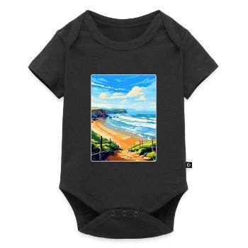Perranporth Beach Angleterre Royaume-Uni Voyage Affiche WPA Art - Body à manches courtes Premium Bébé - noir - Devant