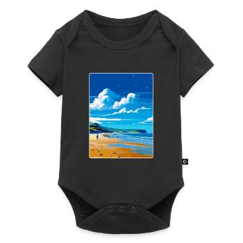 Croyde Beach Devon Vintage Reiseposter Souvenir - Baby Premium Kurzarmbody - Schwarz - Vorne