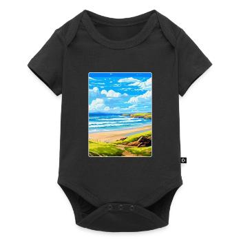 Constantine Bay Cornwall England Vereinigtes Königreich Reiseposter - Baby Premium Kurzarmbody - Schwarz - Vorne