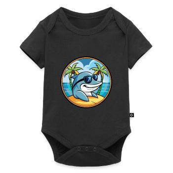 Dolphin Funny Cartoon Summer Beach Sunglasses Cool - Baby Premium short-sleeve bodysuit - black - Front