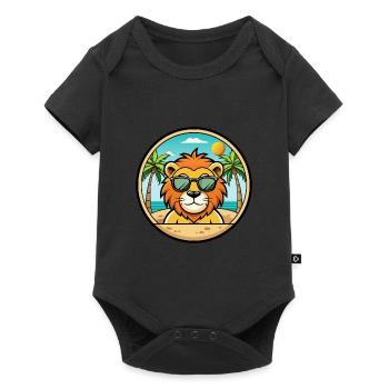 Lion Funny Cartoon Summer Beach Sunglasses Sticker - Baby Premium short-sleeve bodysuit - black - Front