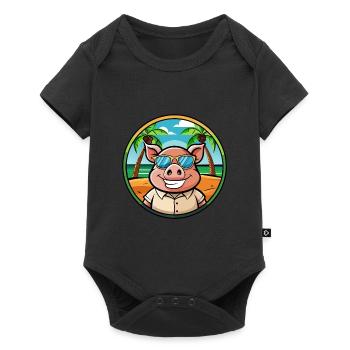 Cochon Drôle Dessin Animé Plage D’été Lunettes De Soleil Autocollant - Body à manches courtes Premium Bébé - noir - Devant