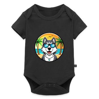 Husky Dog Drôle Dessin Animé Plage Lunettes De Soleil - Body à manches courtes Premium Bébé - noir - Devant