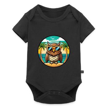 Eule Lustige Cartoon Sommer Strand Sonnenbrille Aufkleber - Baby Premium Kurzarmbody - Schwarz - Vorne