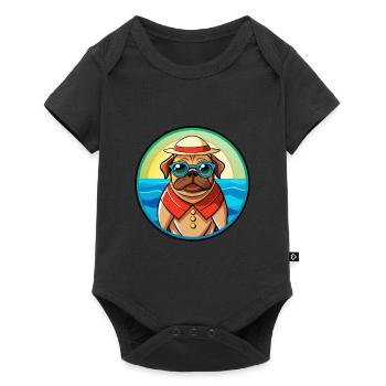 Pug Dog Funny Cartoon Summer Beach Sunglasses Cool - Baby Premium short-sleeve bodysuit - black - Front