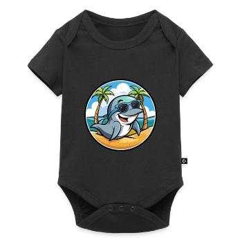 Dolphin Funny Cartoon Summer Beach Sunglasses Cool - Baby Premium short-sleeve bodysuit - black - Front