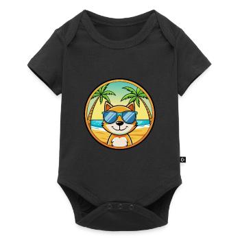 Chat Drôle Dessin Animé Plage De Soleil De Plage Autocollant - Body à manches courtes Premium Bébé - noir - Devant