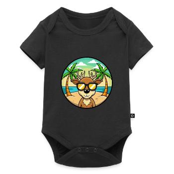 Cerf Drôle Dessin Animé Plage D’été Lunettes De Soleil Autocollant - Body à manches courtes Premium Bébé - noir - Devant