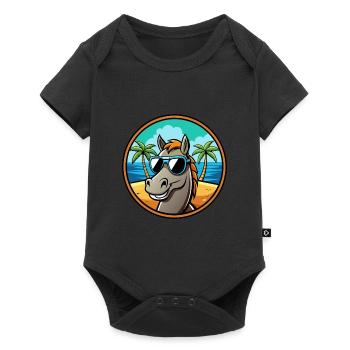 Cheval Drôle Dessin Animé Plage D’été Lunettes De Soleil Cool - Body à manches courtes Premium Bébé - noir - Devant
