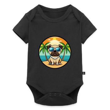 Pug Dog Funny Cartoon Summer Beach Sunglasses Cool - Baby Premium short-sleeve bodysuit - black - Front