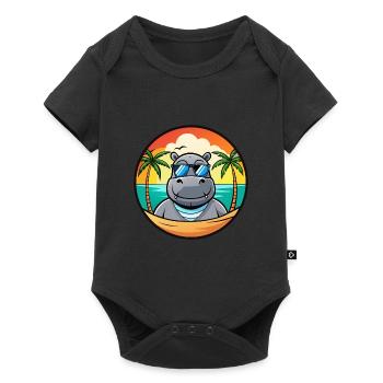 Hippo Funny Cartoon Summer Beach Sunglasses Cool - Baby Premium short-sleeve bodysuit - black - Front