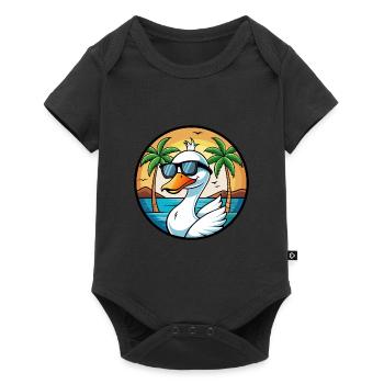 Cygne Drôle Dessin Animé Plage D’été Lunettes De Soleil Autocollant - Body à manches courtes Premium Bébé - noir - Devant