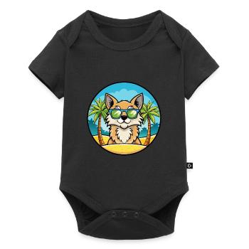German Longhair Cat Breed Cartoon Sunglasses Beach - Baby Premium short-sleeve bodysuit - black - Front