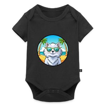 Blanc Chat Persan Race Dessin Animé Plage - Body à manches courtes Premium Bébé - noir - Devant