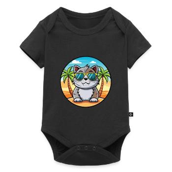 Scottish Fold Shorthair Cat Breed Cartoon Beach - Body à manches courtes Premium Bébé - noir - Devant