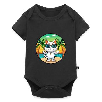 Japanese Bobtail Cat Breed Cartoon Sunglass Beach - Baby Premium short-sleeve bodysuit - black - Front
