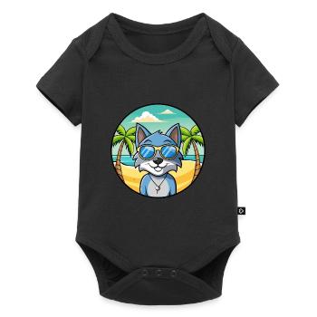 Lunettes de soleil de dessin animé de race de chat bleu russe plage - Body à manches courtes Premium Bébé - noir - Devant
