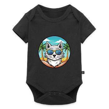 Turkish Angora Cat Breed Cartoon Sunglasses Beach - Baby Premium short-sleeve bodysuit - black - Front