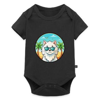 White Longhair Persian Cat Breed Cartoon Beach - Baby Premium short-sleeve bodysuit - black - Front