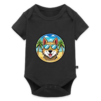 Aidi Chien Race Dessin Animé Lunettes De Soleil Plage - Body à manches courtes Premium Bébé - noir - Devant
