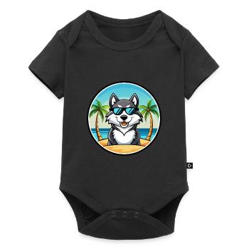 Alaskan Malamute Chien Race Dessin Animé Lunettes De Soleil Plage - Body à manches courtes Premium Bébé - noir - Devant