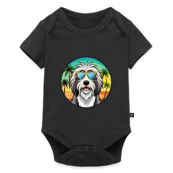 Bearded Collie Chien Race Dessin Animé Lunettes de Soleil Plage - Body à manches courtes Premium Bébé - noir - Devant