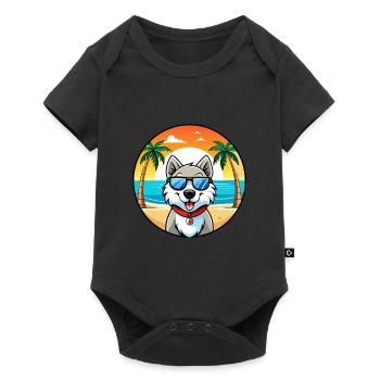 Chien Husky Labrador Canadien Race Cartoon Beach - Body à manches courtes Premium Bébé - noir - Devant