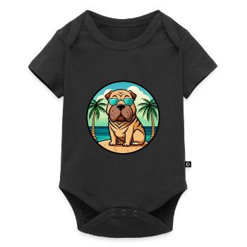 Chinois Shar Pei Chien Race Dessin Animé Lunettes De Soleil Plage - Body à manches courtes Premium Bébé - noir - Devant