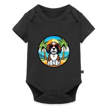 Épagneul Springer Anglais Race Chien Dessin Animé Plage - Body à manches courtes Premium Bébé - noir - Devant