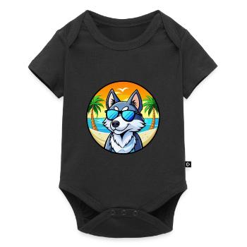 Husky Chien Race Dessin Animé Lunettes De Soleil Plage - Body à manches courtes Premium Bébé - noir - Devant