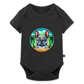 French Bulldog Breed Cartoon Sunglasses Beach - Baby Premium short-sleeve bodysuit - black - Front