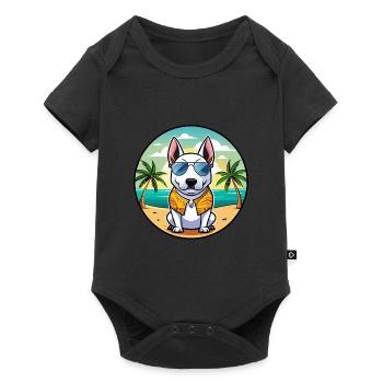 Miniature Bull Terrier Dog Breed Cartoon Beach - Baby Premium short-sleeve bodysuit - black - Front
