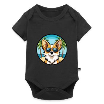 Papillon Chien Race Dessin Animé Lunettes de Soleil Plage - Body à manches courtes Premium Bébé - noir - Devant