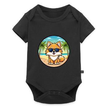 Pommerscher Deutscher Spitz Hunderasse Cartoon Beach - Baby Premium Kurzarmbody - Schwarz - Vorne