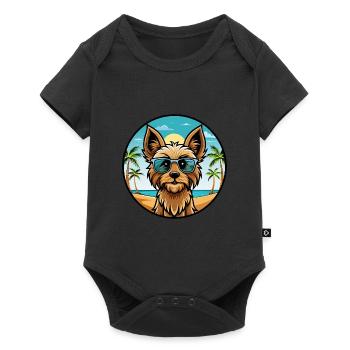 Silky Terrier Chien Race Dessin Animé Lunettes De Soleil Plage - Body à manches courtes Premium Bébé - noir - Devant