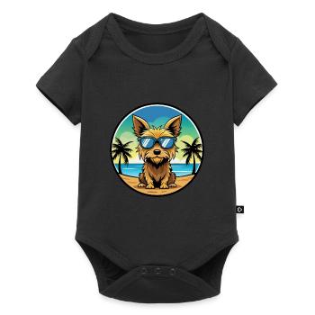 Australian Silky Terrier Dog Breed Cartoon Beach - Baby Premium short-sleeve bodysuit - black - Front