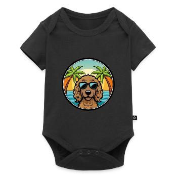 Curly Coated Retriever Dog Breed Cartoon Beach - Baby Premium short-sleeve bodysuit - black - Front