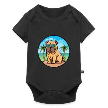 Chinois Shar Pei Chien Race Dessin Animé Lunettes De Soleil Plage - Body à manches courtes Premium Bébé - noir - Devant