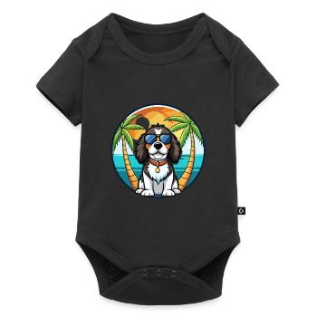 Épagneul Springer Anglais Race Chien Dessin Animé Plage - Body à manches courtes Premium Bébé - noir - Devant