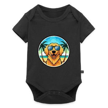 Golden Retriever Dog Breed Cartoon Sunglass Beach - Baby Premium short-sleeve bodysuit - black - Front