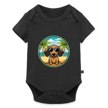 Lunettes de soleil de dessin animé de race de chien teckel miniature - Body à manches courtes Premium Bébé - noir - Devant