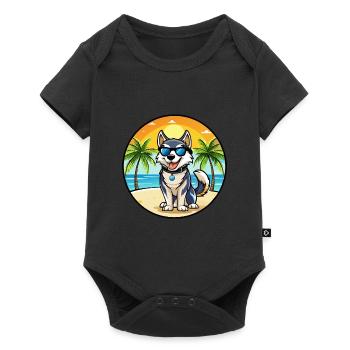Labrador Husky Chien Race Dessin animé Lunettes de soleil Plage - Body à manches courtes Premium Bébé - noir - Devant