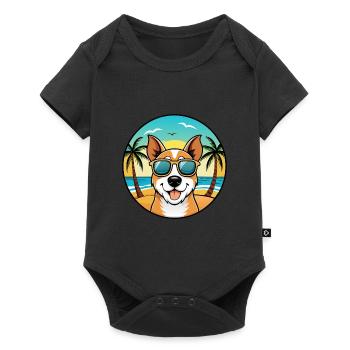 Plummer Terrier Hunderasse Cartoon Sonnenbrille Strand - Baby Premium Kurzarmbody - Schwarz - Vorne
