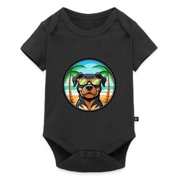 Rottweiler Chien Race Dessin Animé Lunettes De Soleil Plage - Body à manches courtes Premium Bébé - noir - Devant