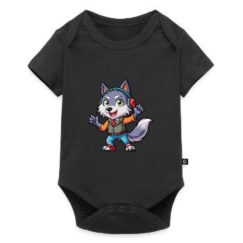 Wolf Funny Cartoon Character Headphone Music - Baby Premium short-sleeve bodysuit - black - Front