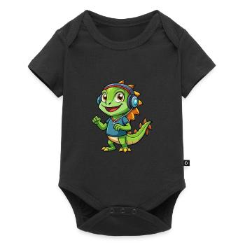 Iguana Funny Cartoon Character Headphone Music - Baby Premium short-sleeve bodysuit - black - Front